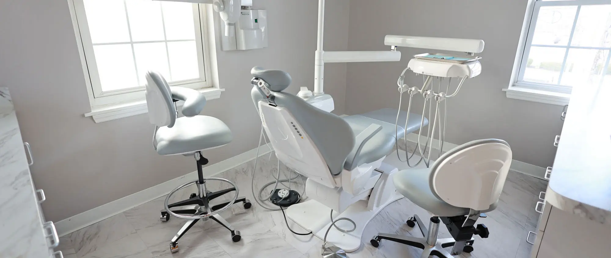 A bright treatment room at Ark Dental with a dental chair and natural light